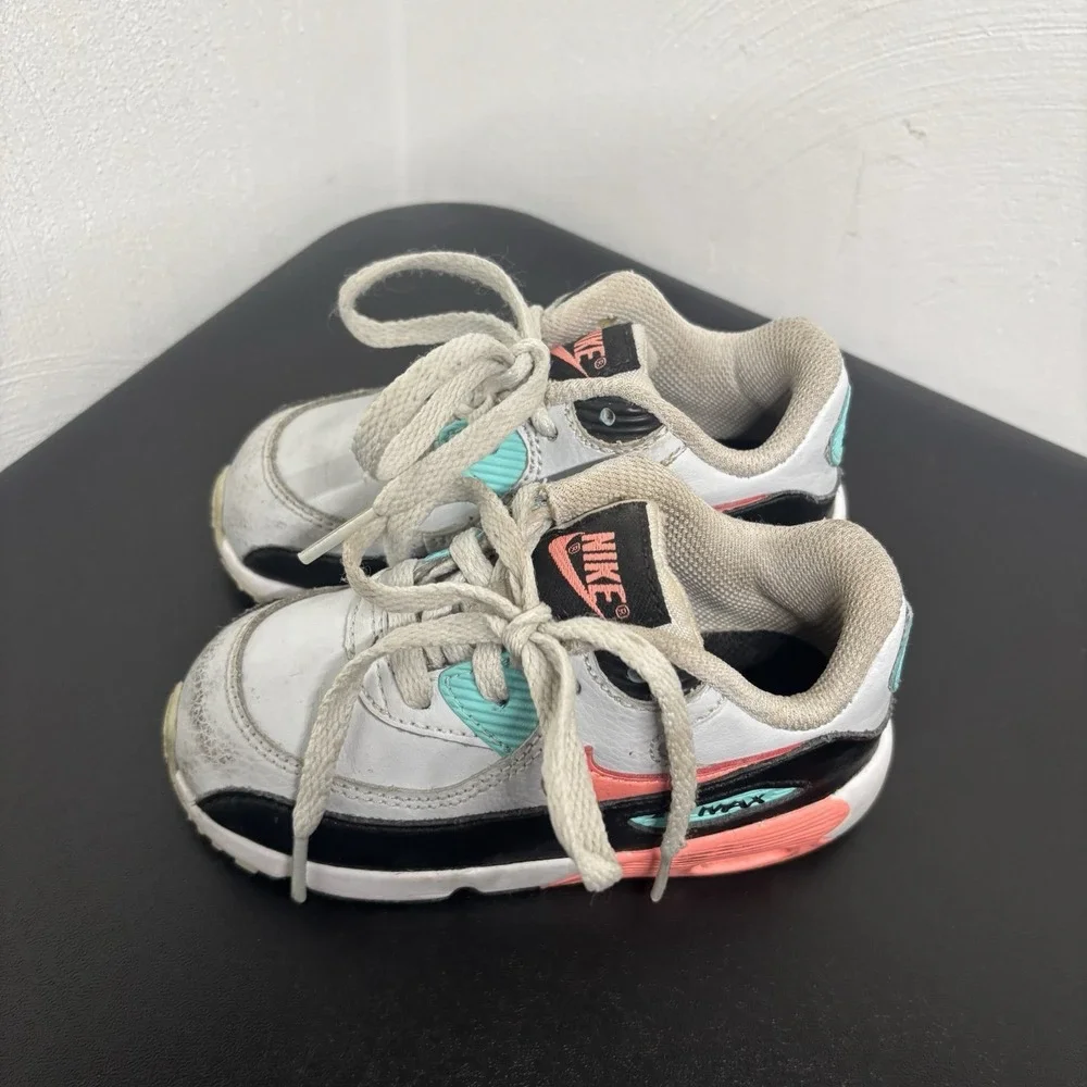Nike Girls Air Max 90 Sneaker Athletic White Multicolor 833377-013 Lace Up Sz 7C